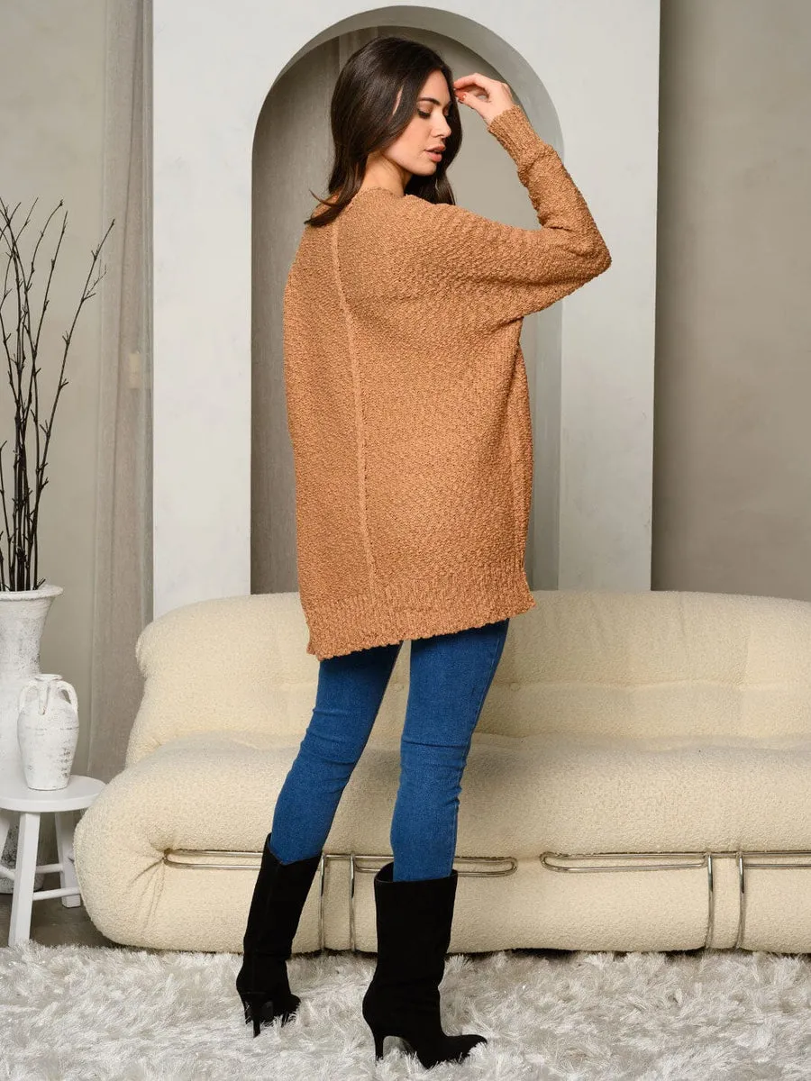 Tan Briana LONG SLEEVE OPEN FRONT KNIT CARDIGAN