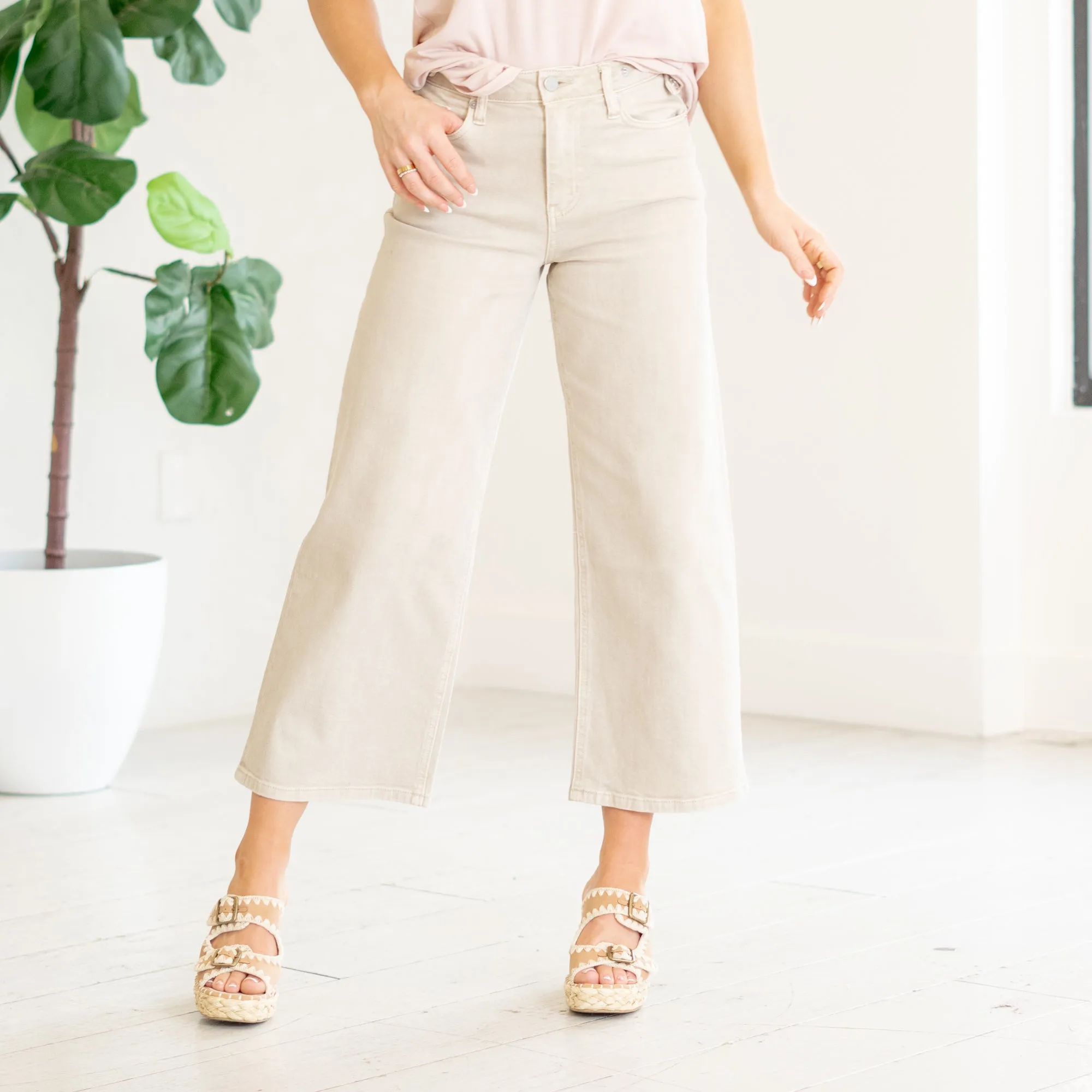 Taupe Ultra High Rise Wide Leg Crop