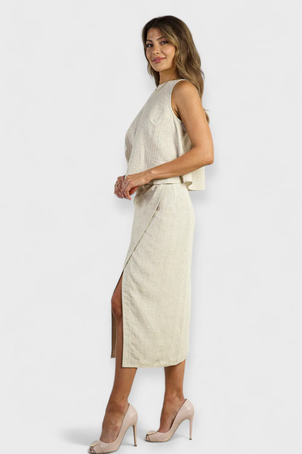 Tazia Linen Halter Top and Wrap Skirt Set