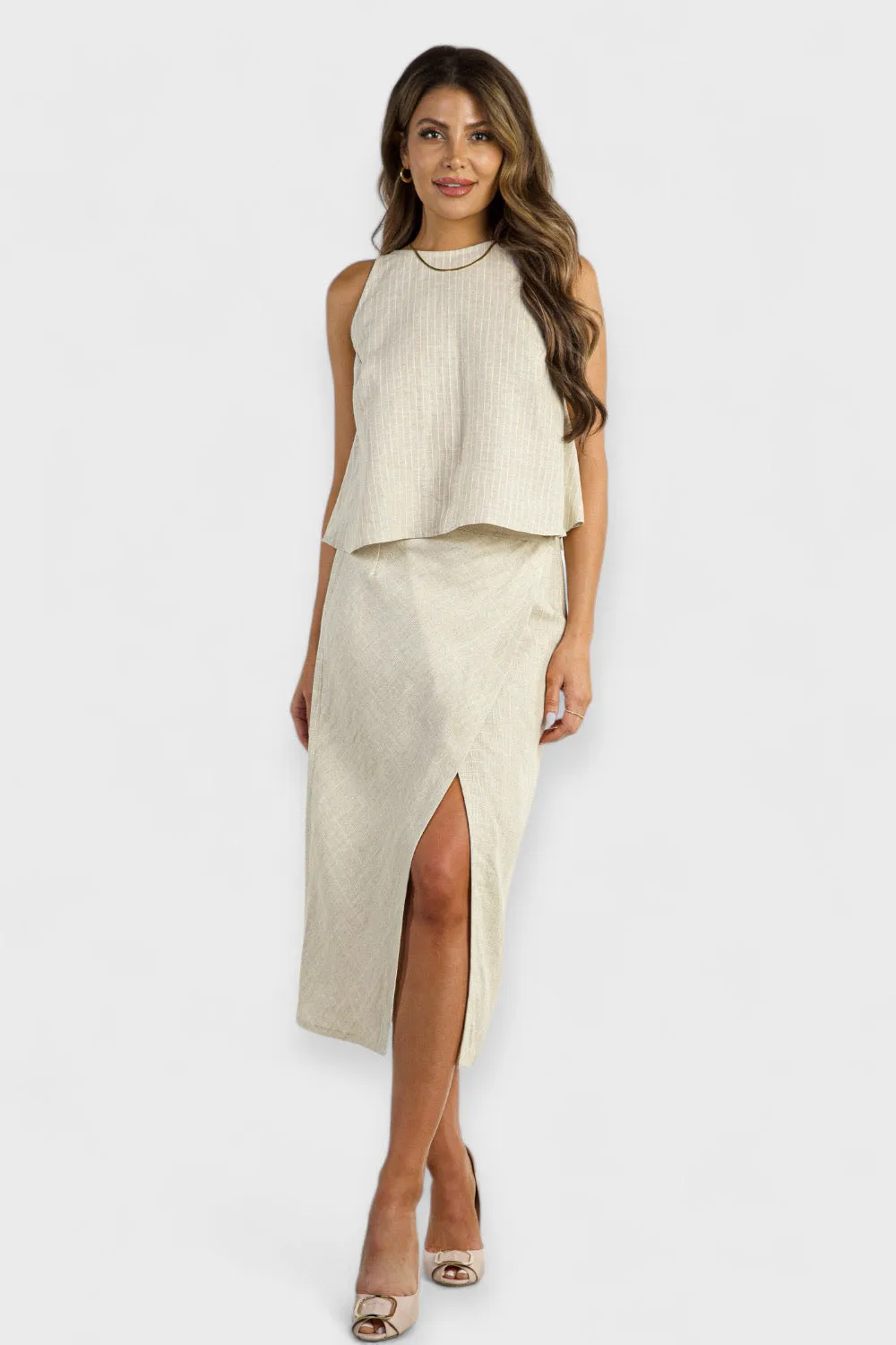 Tazia Linen Halter Top and Wrap Skirt Set