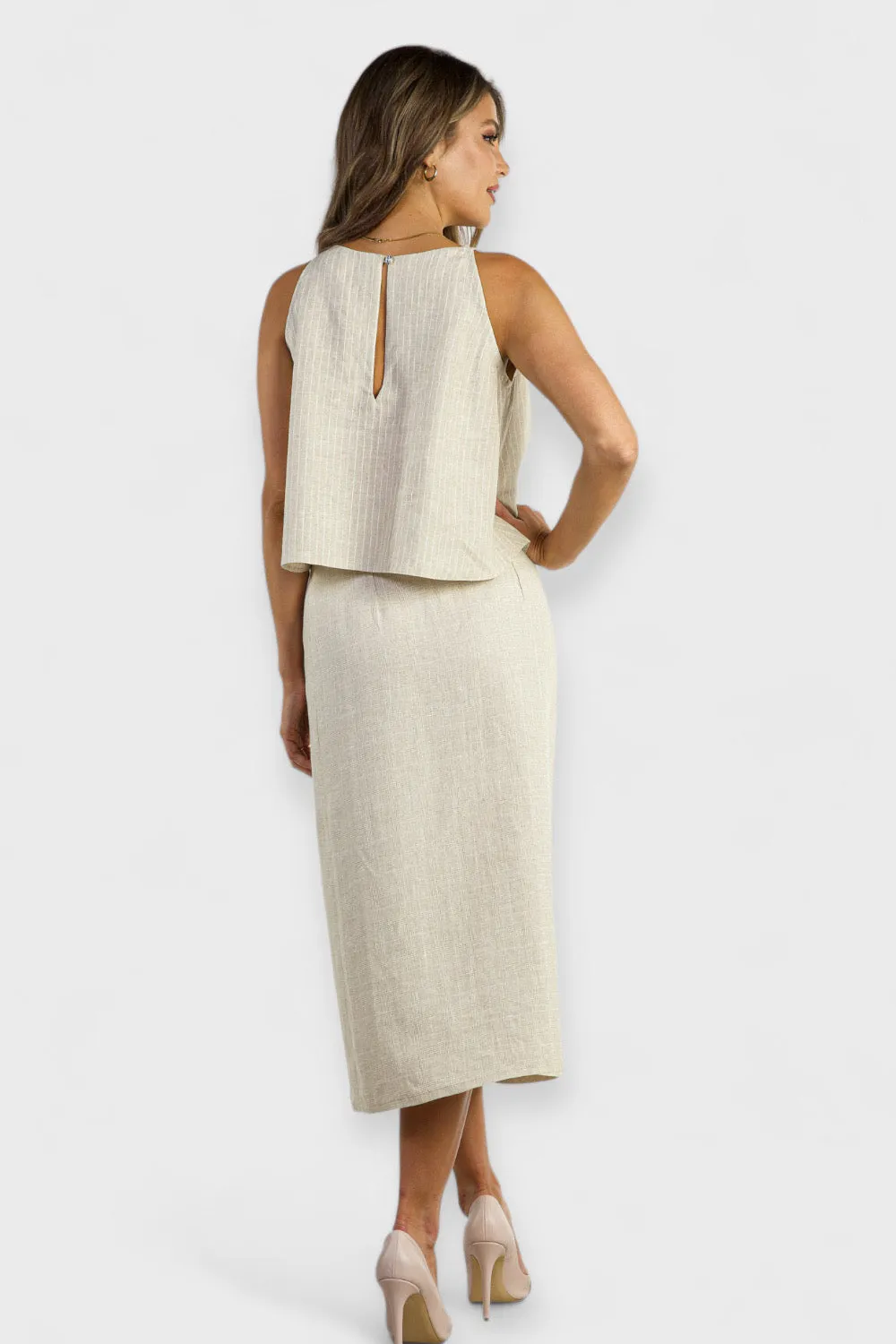 Tazia Linen Halter Top and Wrap Skirt Set
