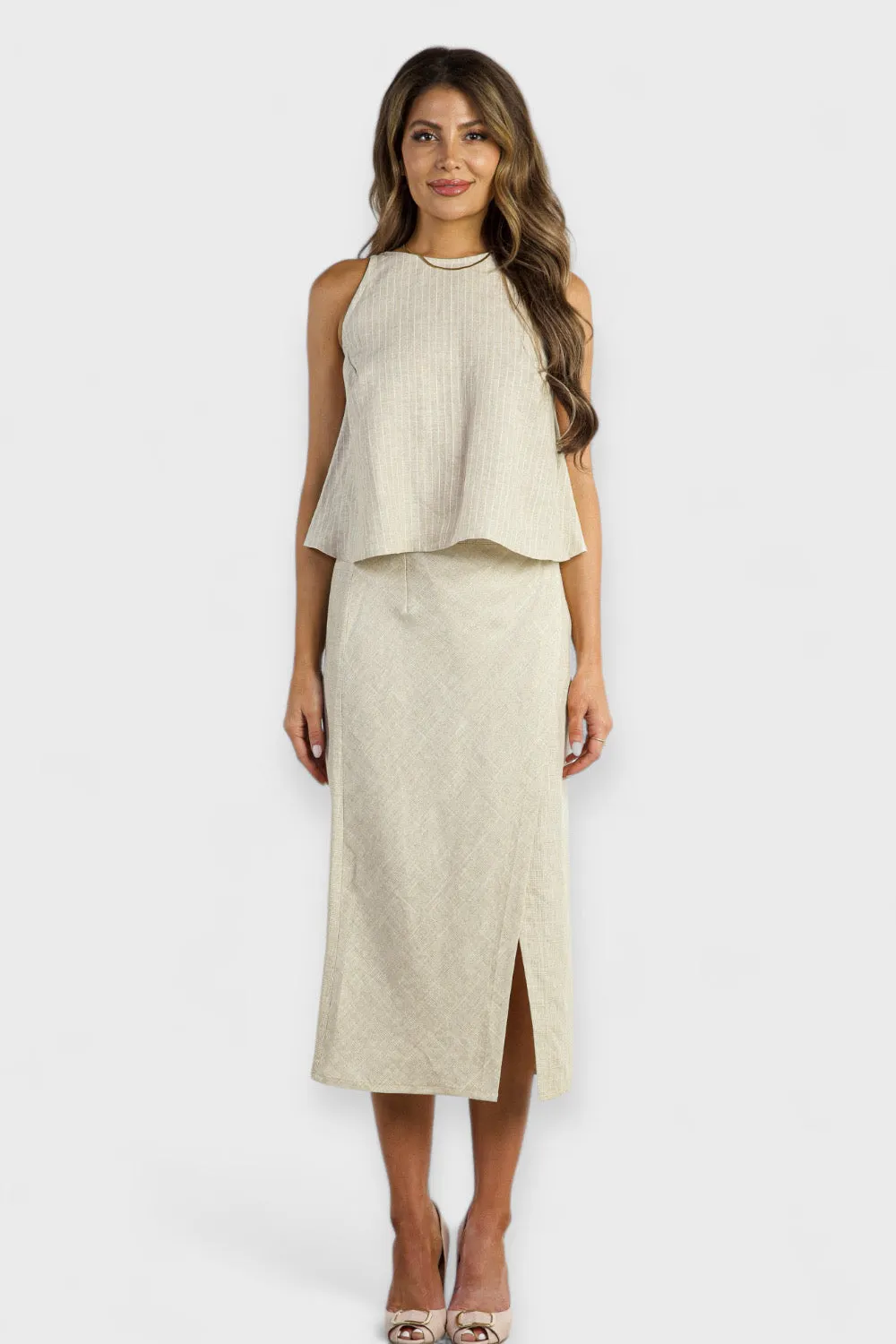 Tazia Linen Halter Top and Wrap Skirt Set