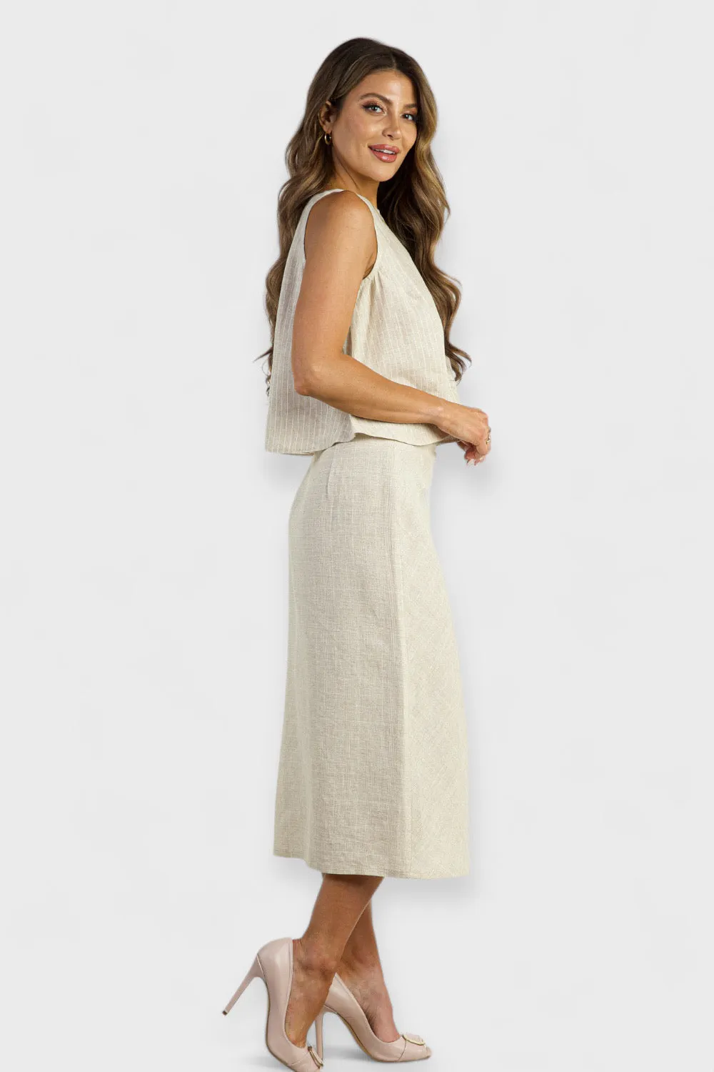 Tazia Linen Halter Top and Wrap Skirt Set