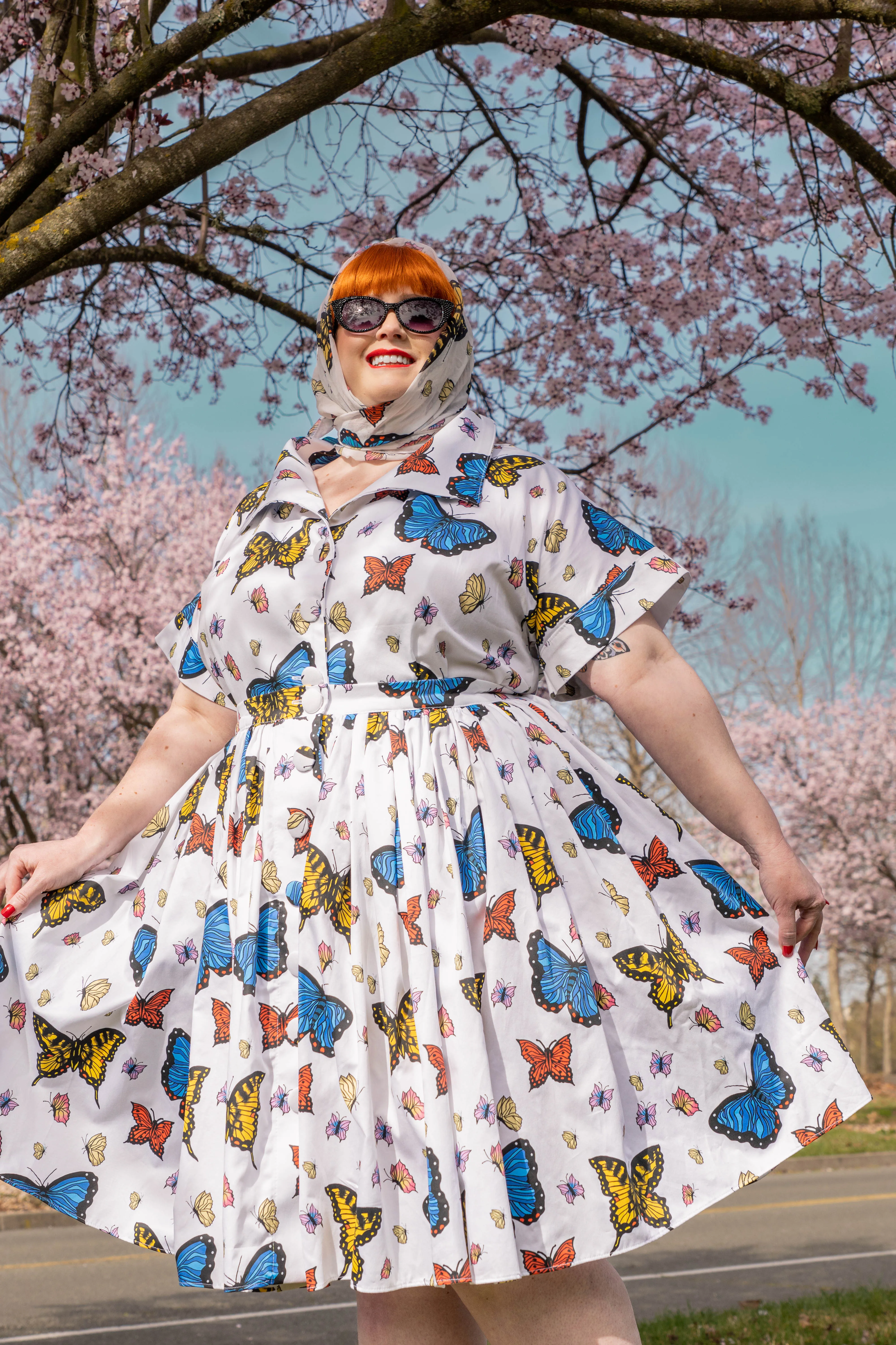 The Lucille Full Gathered Skirt - Butterflies Print Sample Size 3X