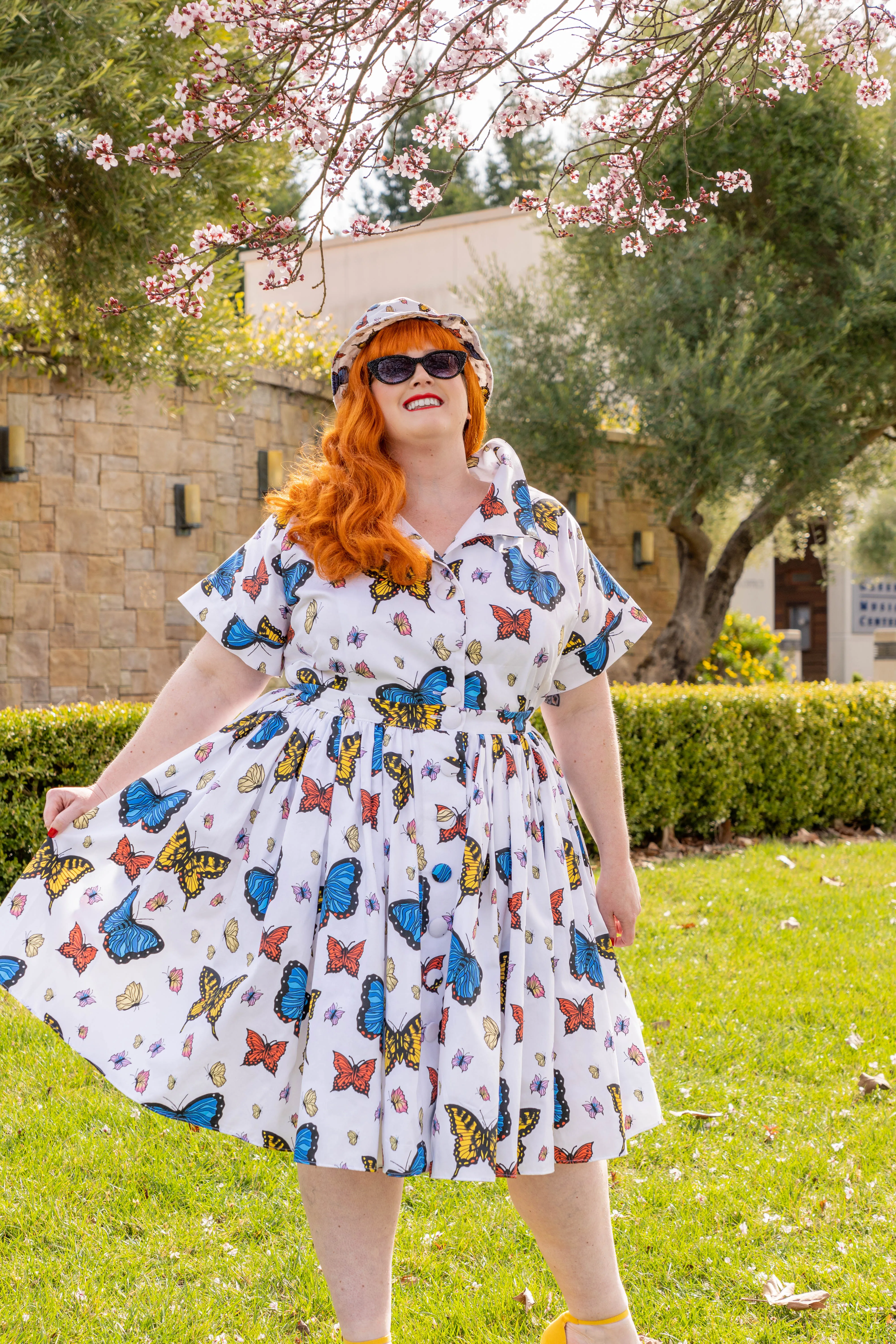 The Lucille Full Gathered Skirt - Butterflies Print Sample Size 3X