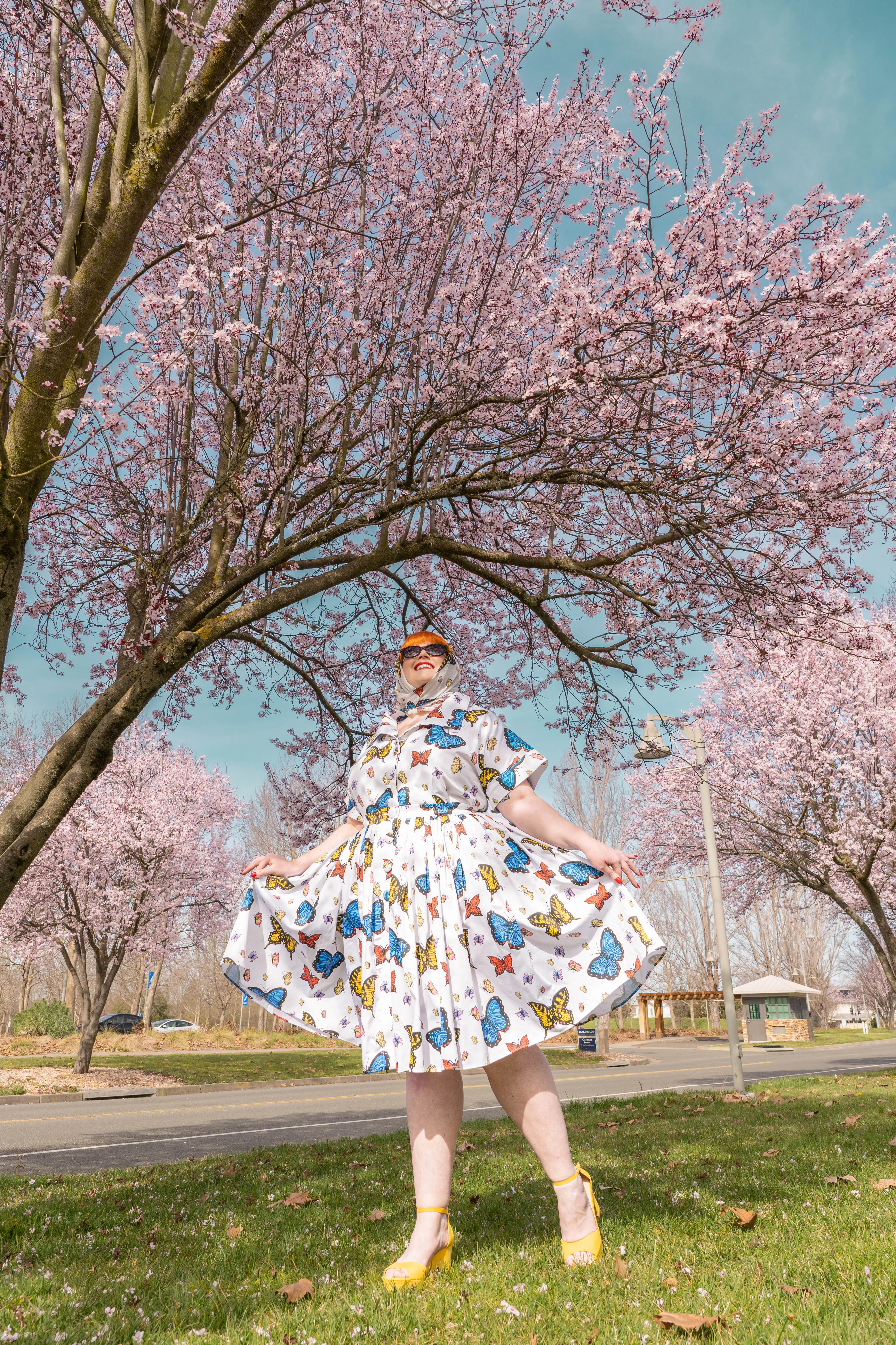 The Lucille Full Gathered Skirt - Butterflies Print Sample Size 3X