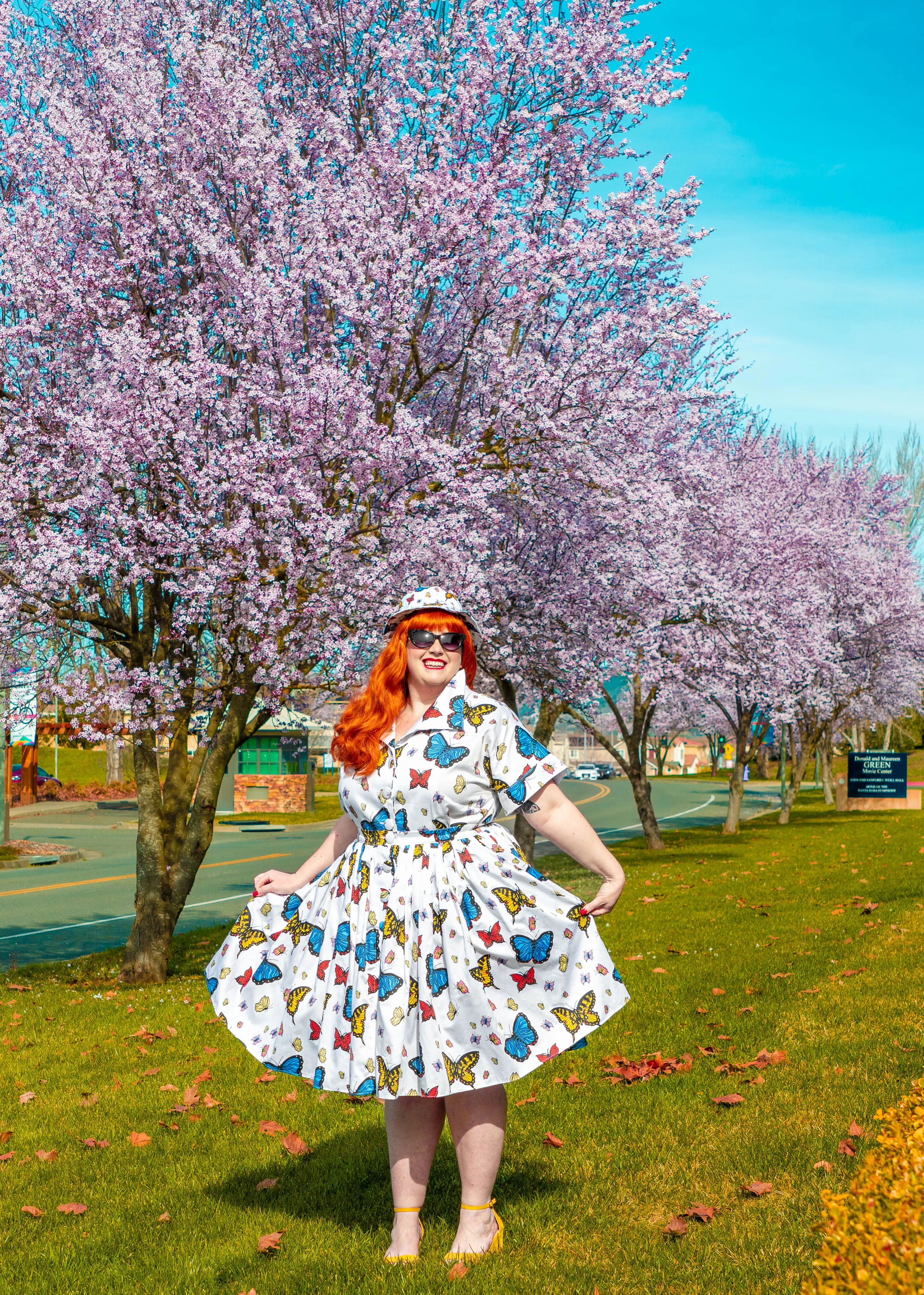 The Lucille Full Gathered Skirt - Butterflies Print Sample Size 3X