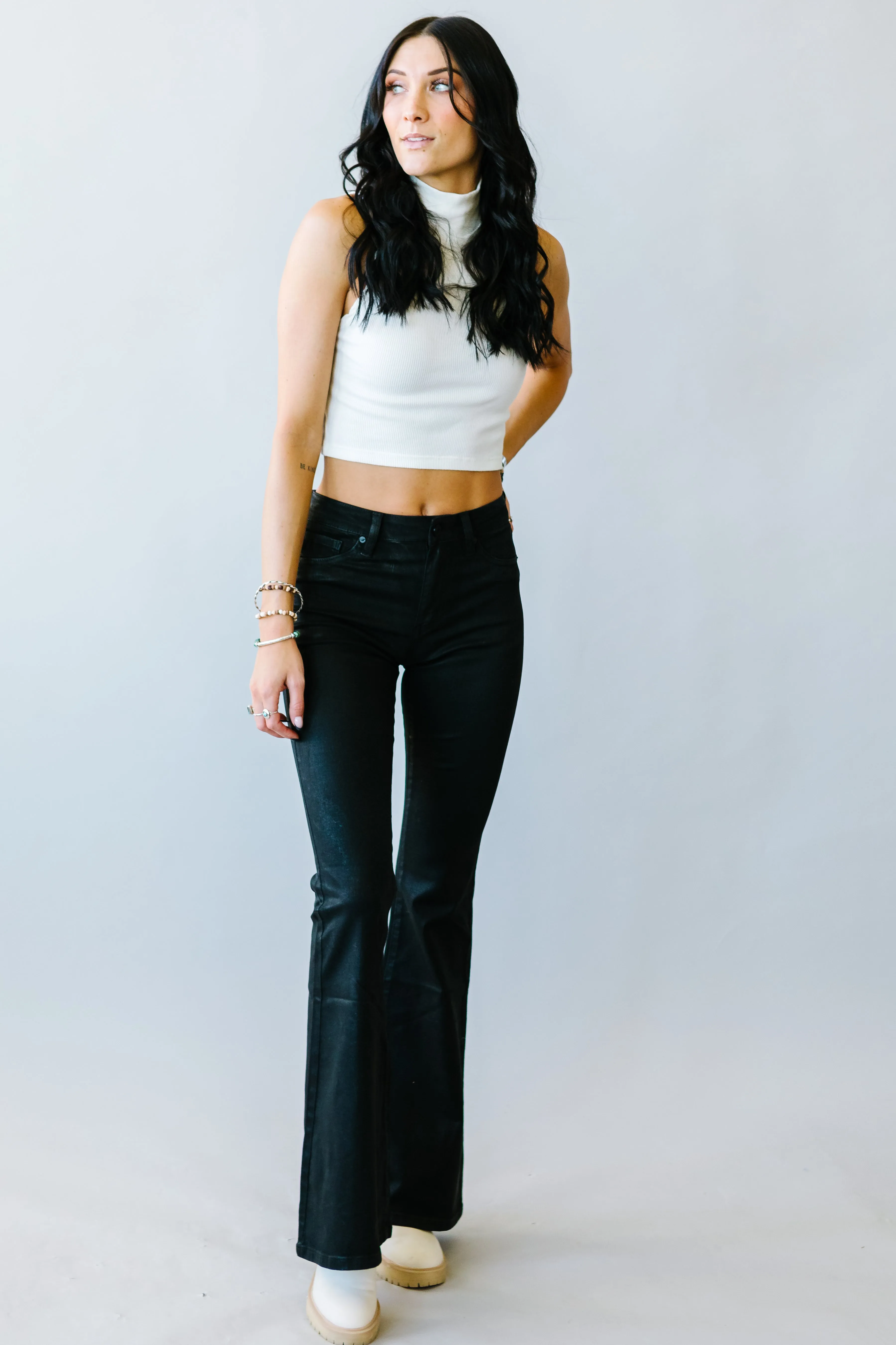 The Sabine Black Coated Flares by Kancan