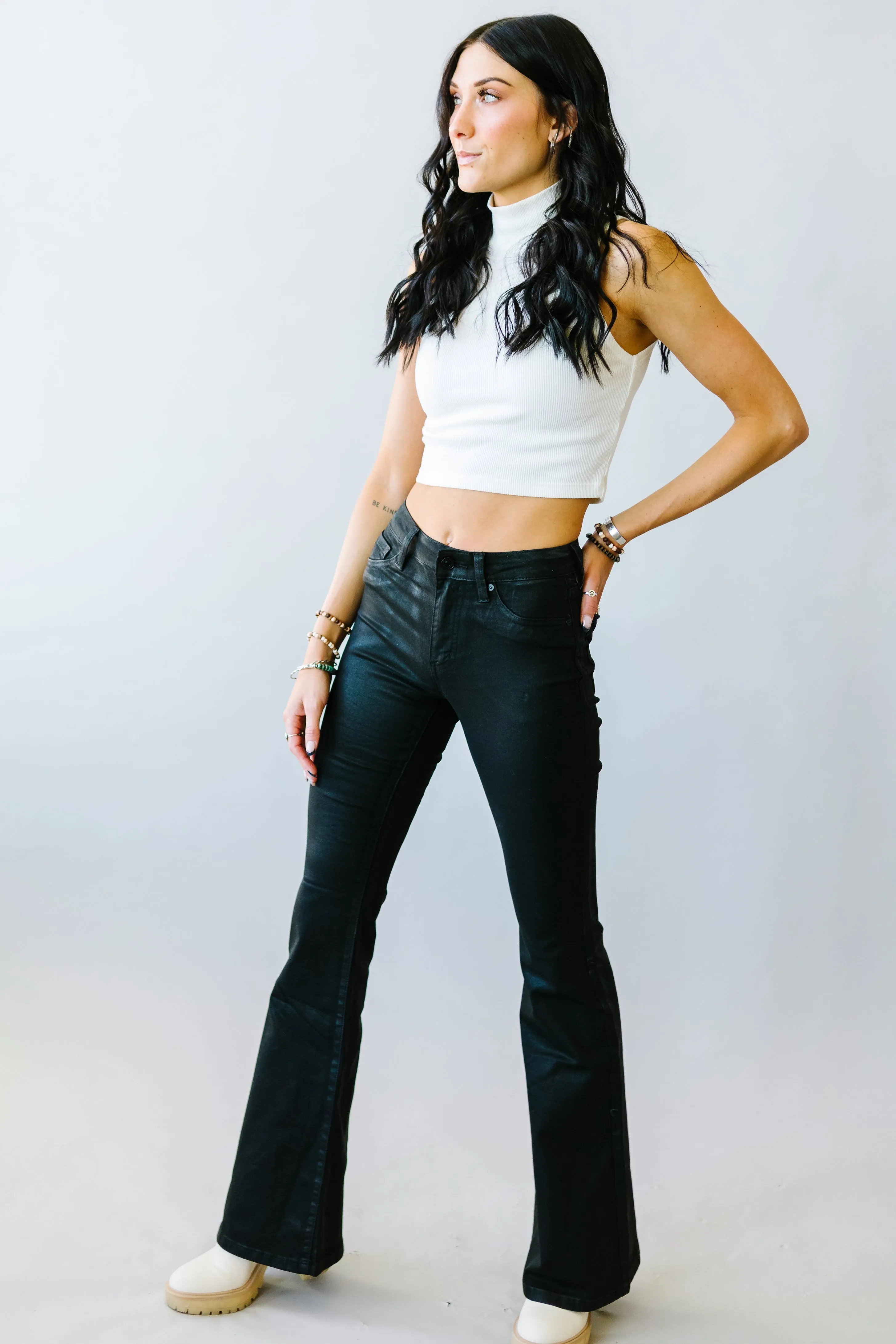 The Sabine Black Coated Flares by Kancan
