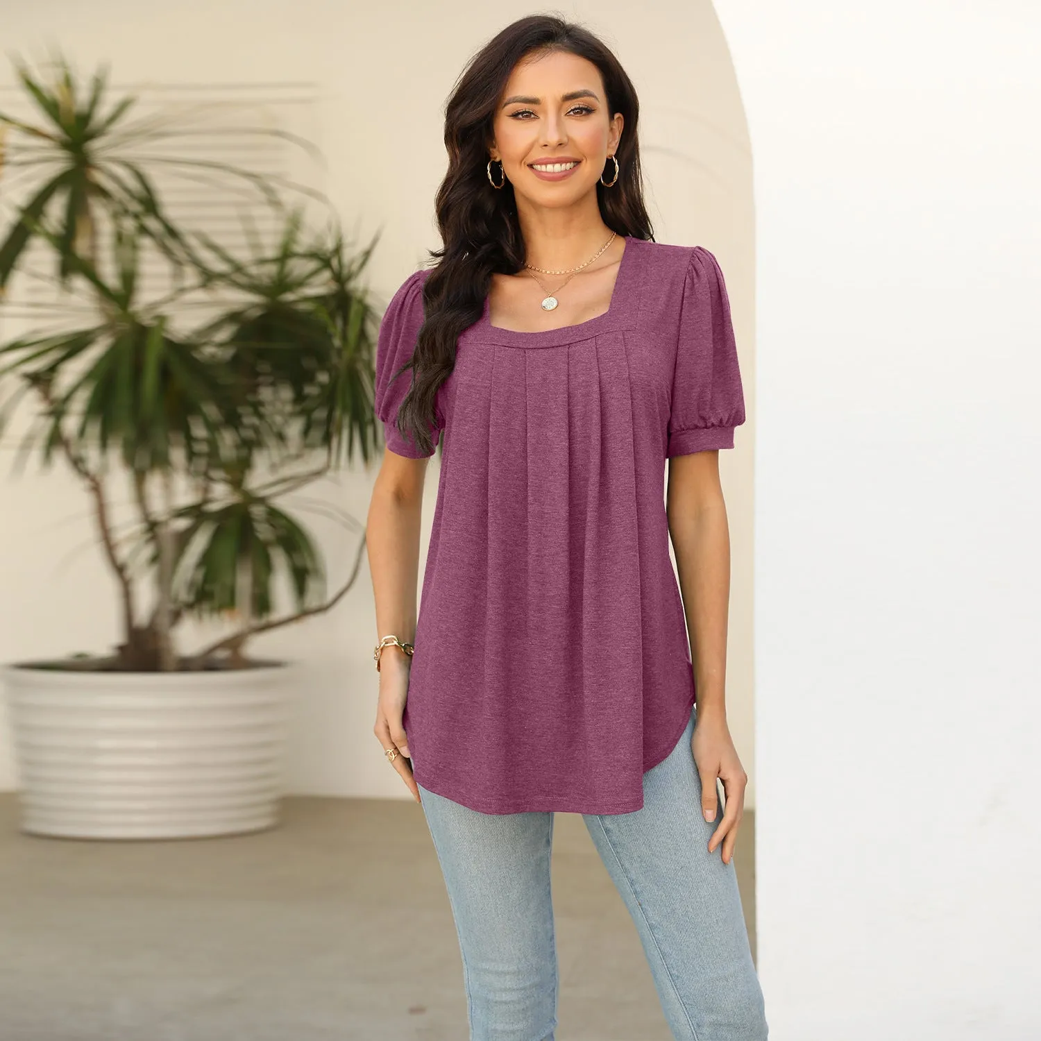 Tori – Pleated Square Neck Top