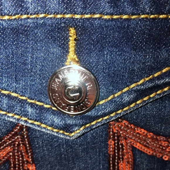 True Religion Women’s “Julie” Dark Wash Gold Sequin Jeans Size 27