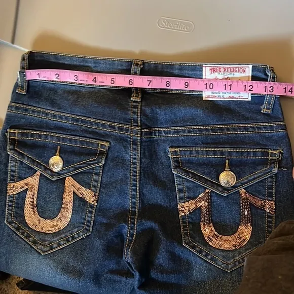 True Religion Women’s “Julie” Dark Wash Gold Sequin Jeans Size 27