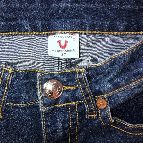 True Religion Women’s “Julie” Dark Wash Gold Sequin Jeans Size 27