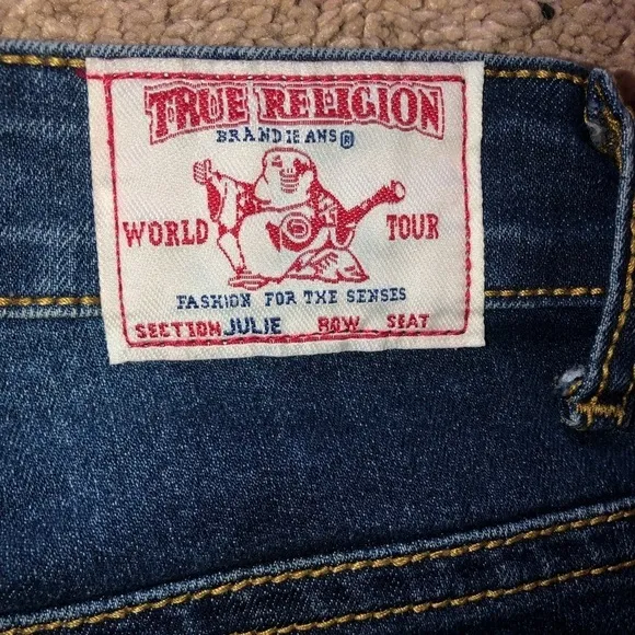True Religion Women’s “Julie” Dark Wash Gold Sequin Jeans Size 27