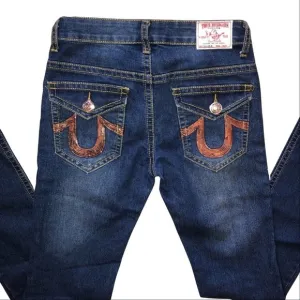 True Religion Women’s “Julie” Dark Wash Gold Sequin Jeans Size 27