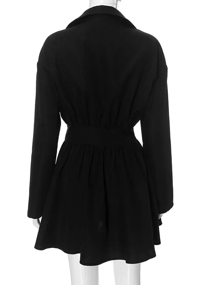 Turn-down Collar Pleated Mini Dress