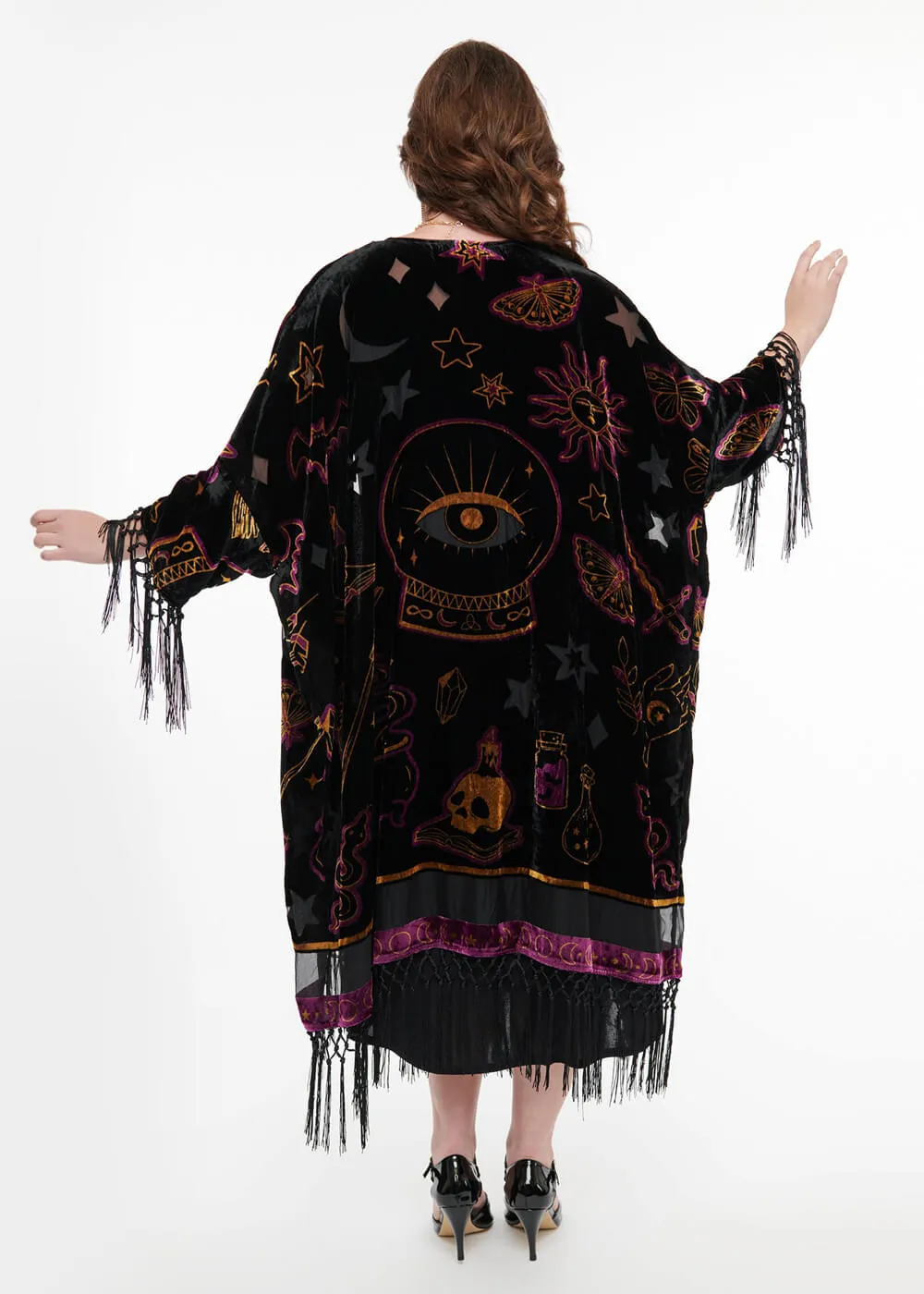 Unique Vintage Mystical Icons Burnout 20's Kimono Zwart