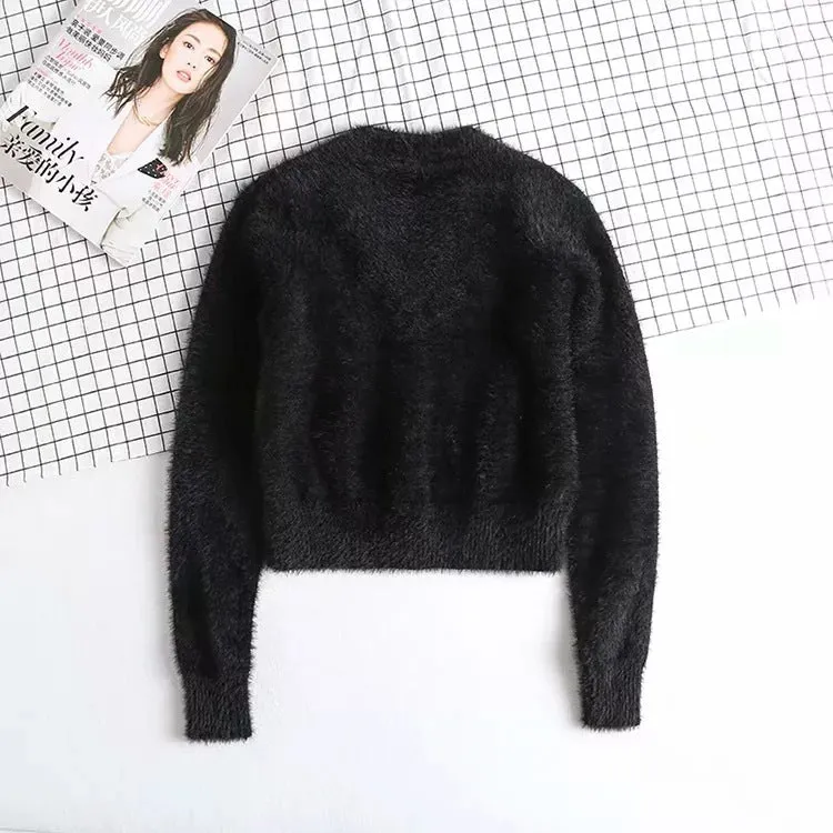 V-neck Single-breasted Knit Moon Shape Crop Tops Cardigans