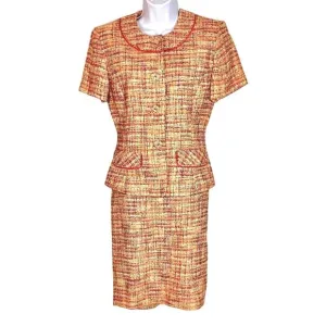 Vintage Albert Nipon Tweed Jacket &amp; Skirt Suit Short Sleeve Fully Lined Size 8Pi