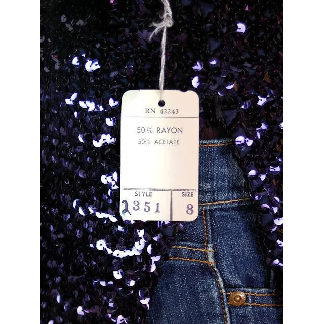 Vintage Purple/Blue Sequins Coat Saks Fifth Ave NOS 1970s Size 8