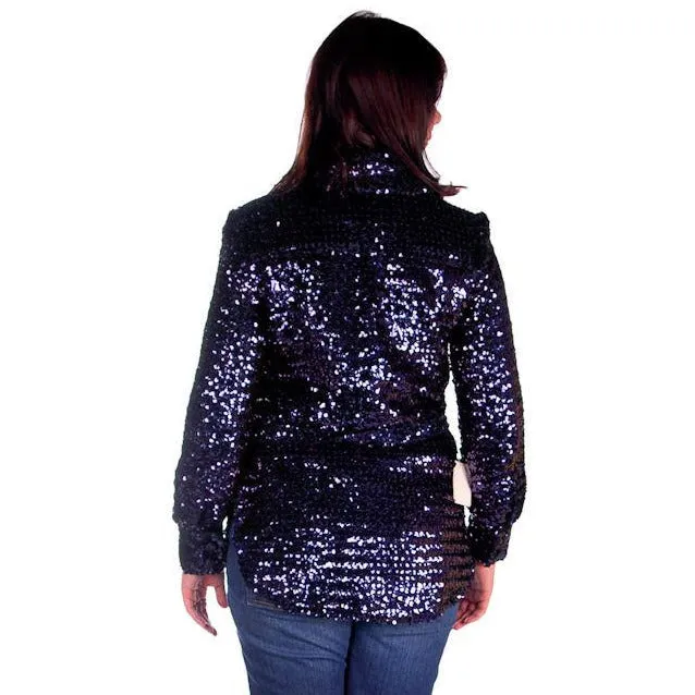 Vintage Purple/Blue Sequins Coat Saks Fifth Ave NOS 1970s Size 8