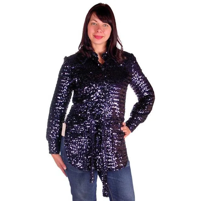 Vintage Purple/Blue Sequins Coat Saks Fifth Ave NOS 1970s Size 8