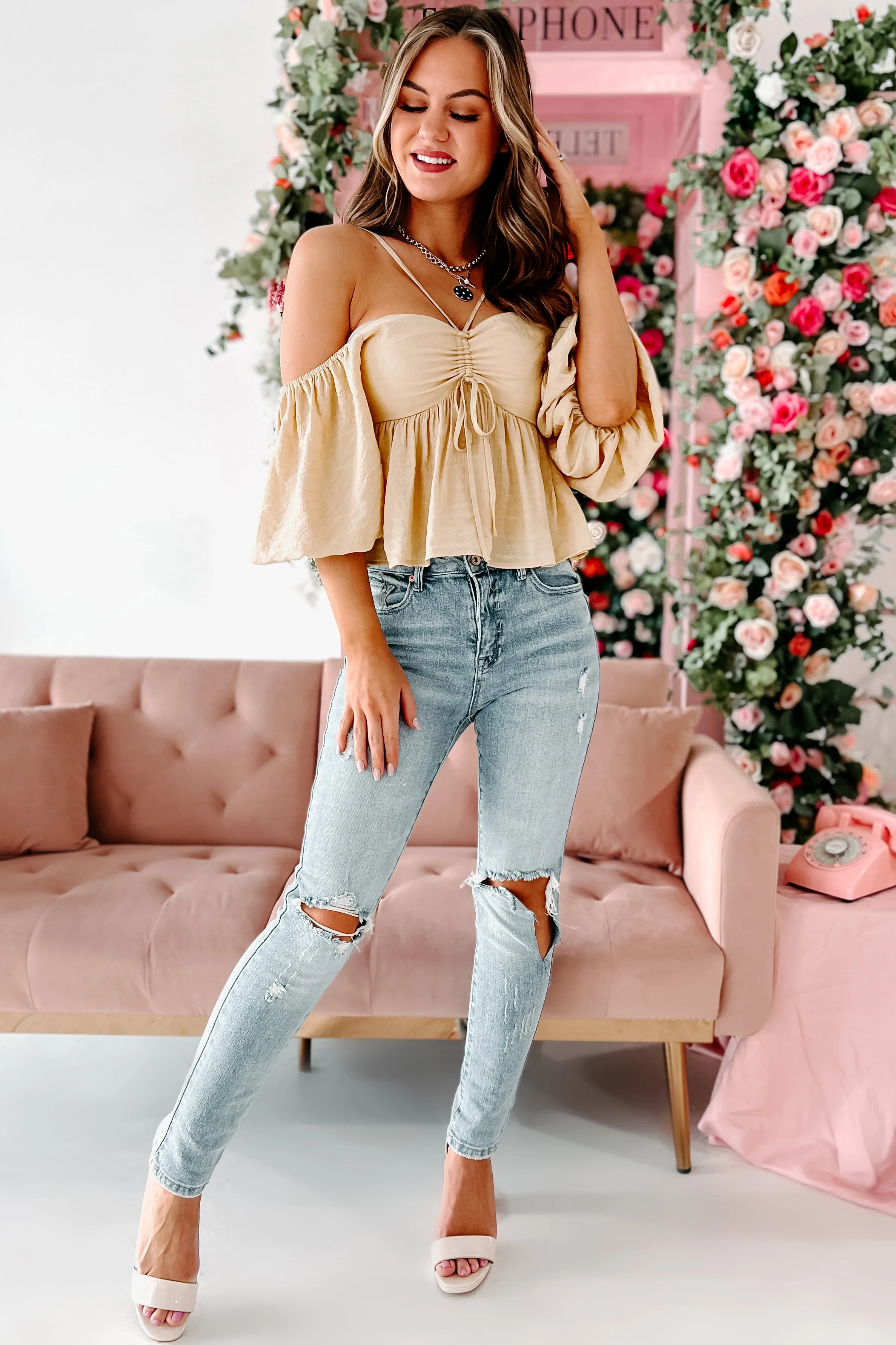 When Love Comes Along Ruched Puff Sleeve Top (Yellow)