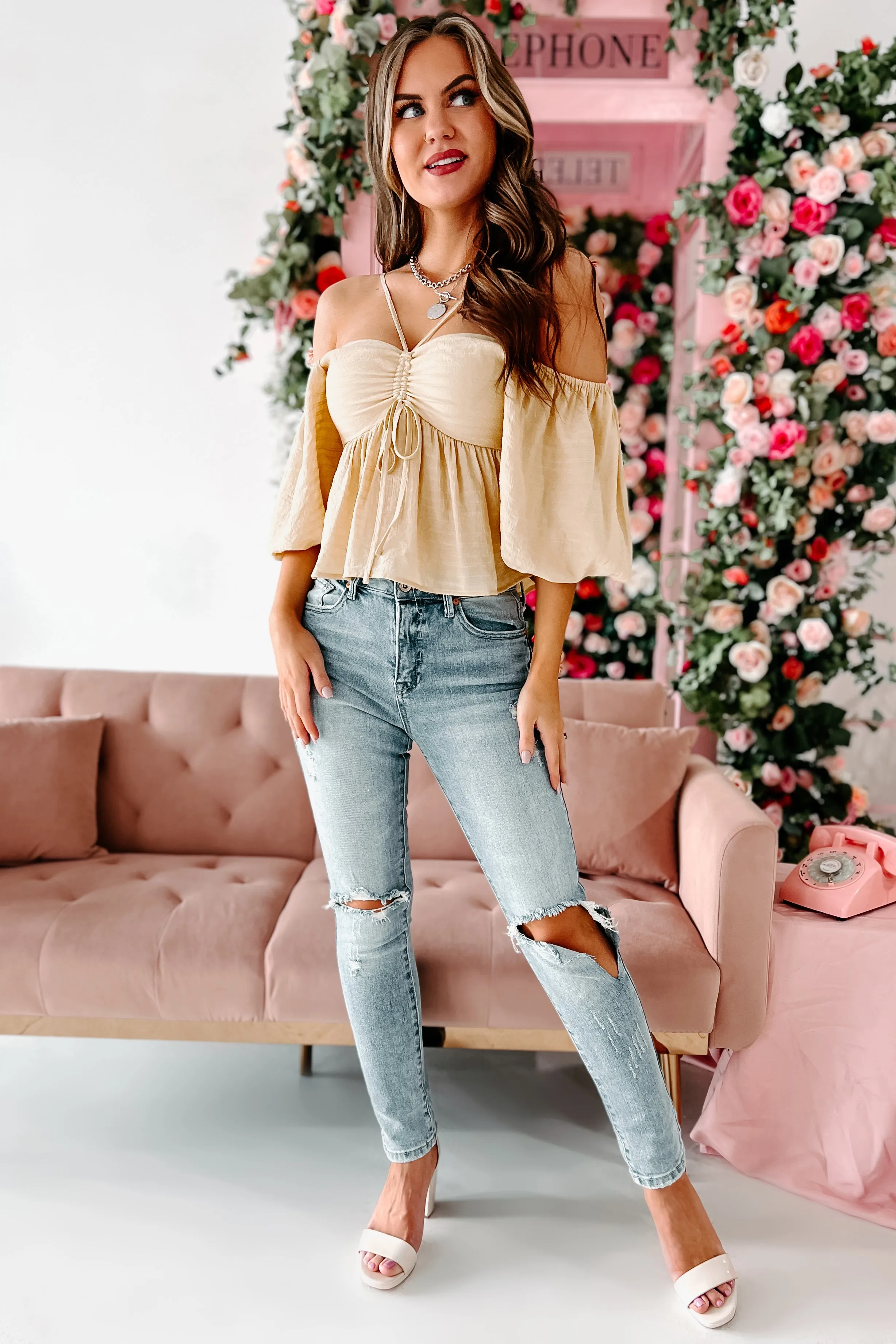 When Love Comes Along Ruched Puff Sleeve Top (Yellow)