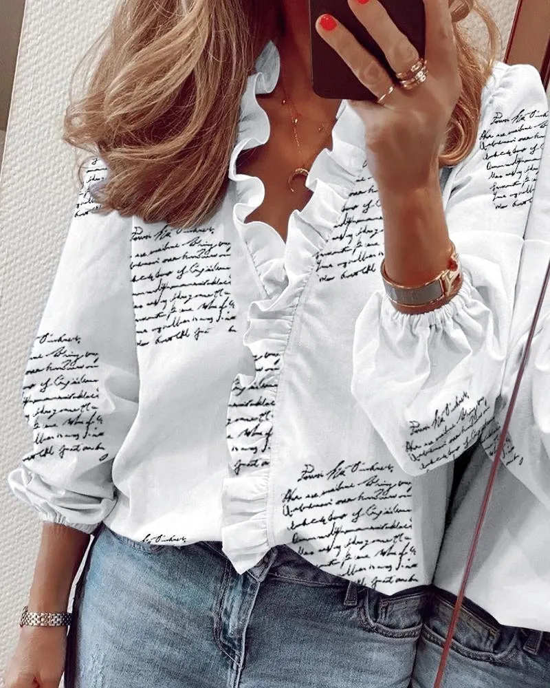 White Ruffled Blouses Tops & Shirts for Women Plus Size