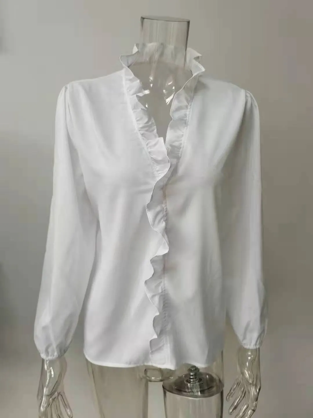 White Ruffled Blouses Tops & Shirts for Women Plus Size