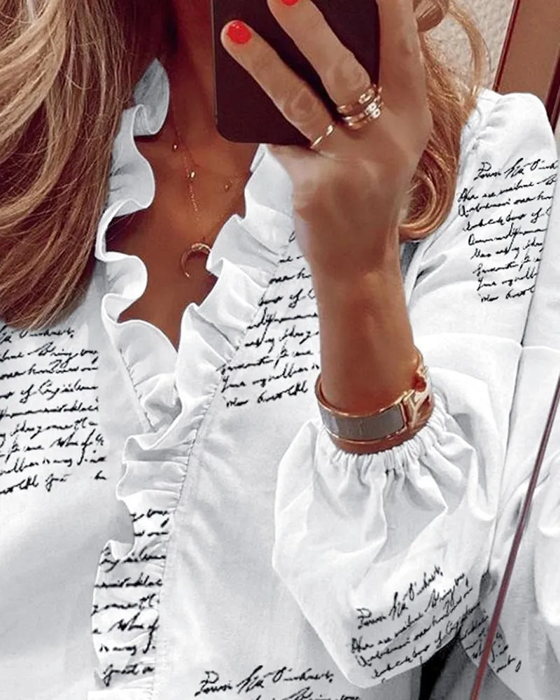 White Ruffled Blouses Tops & Shirts for Women Plus Size
