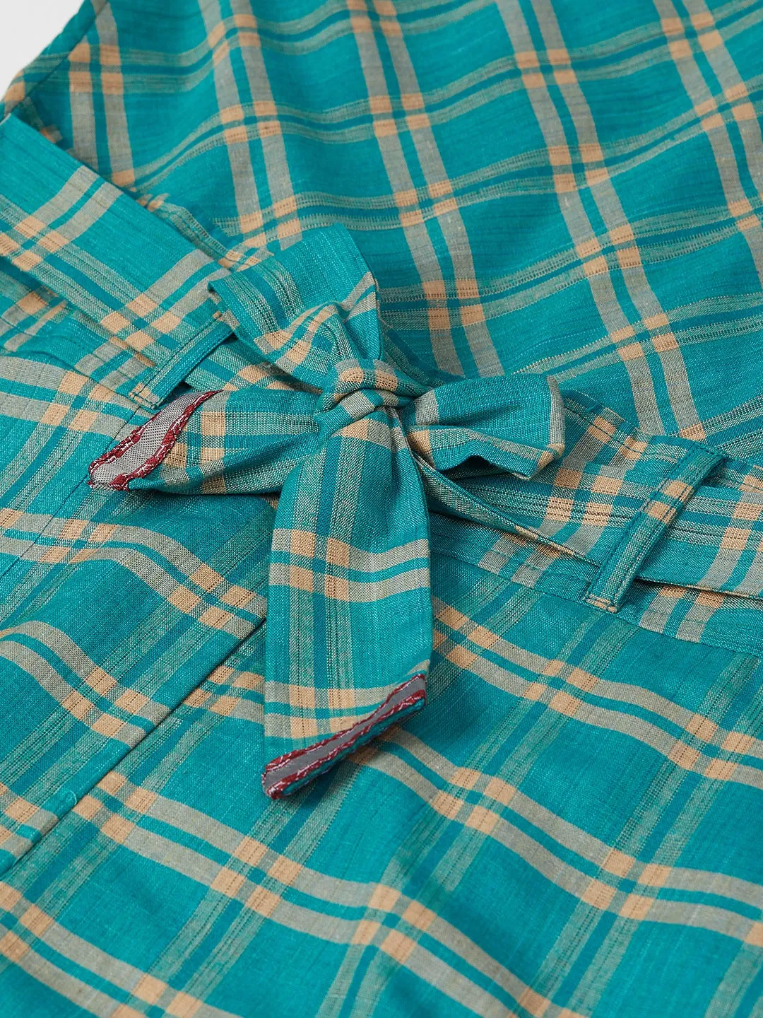 Women Green & Beige Checked Basic Jumpsuit