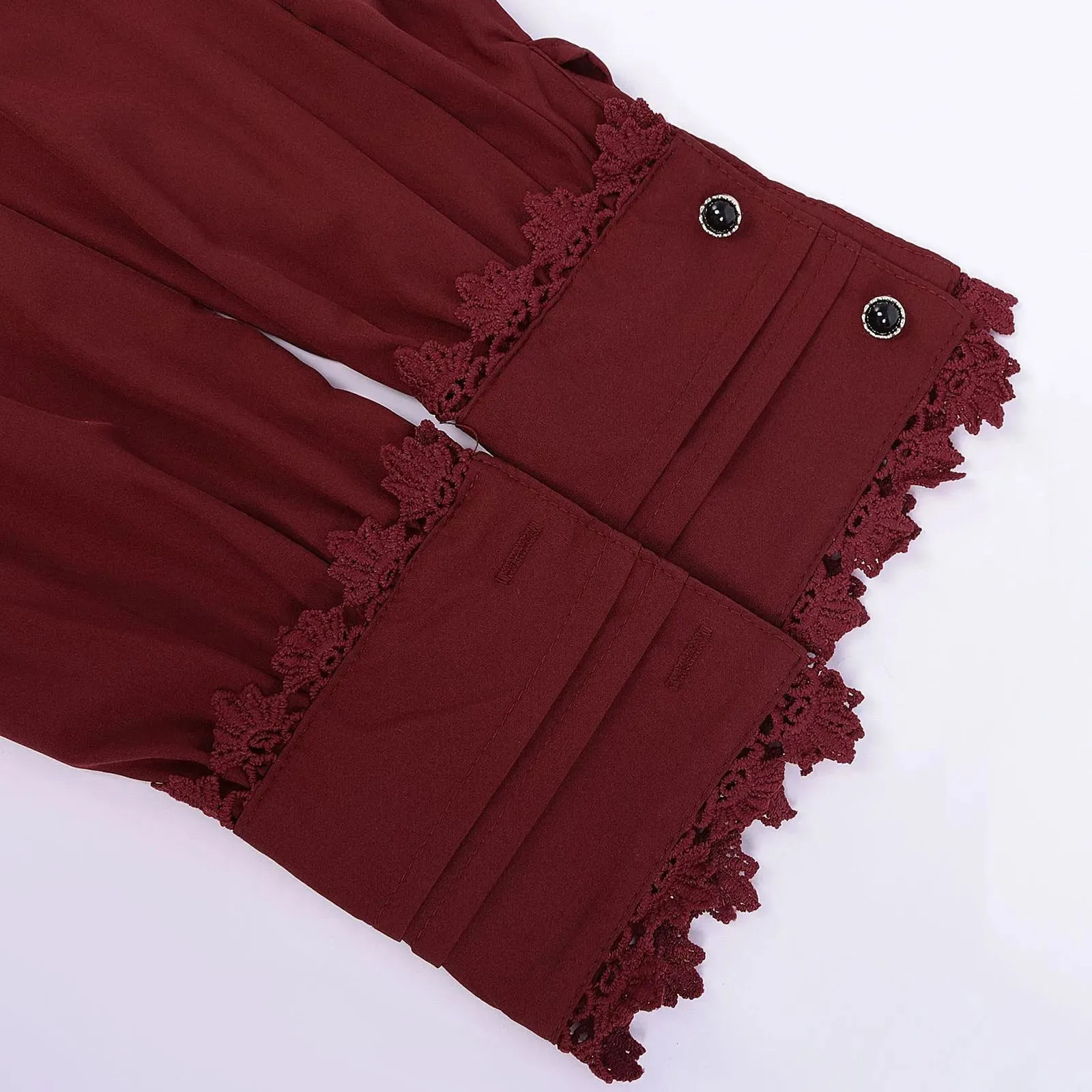 Women Medieval Gothic Blouses Retro Renaissance Long Sleeved Ruffled Blouses Tops Solid Button High Neck Victorian Shirts