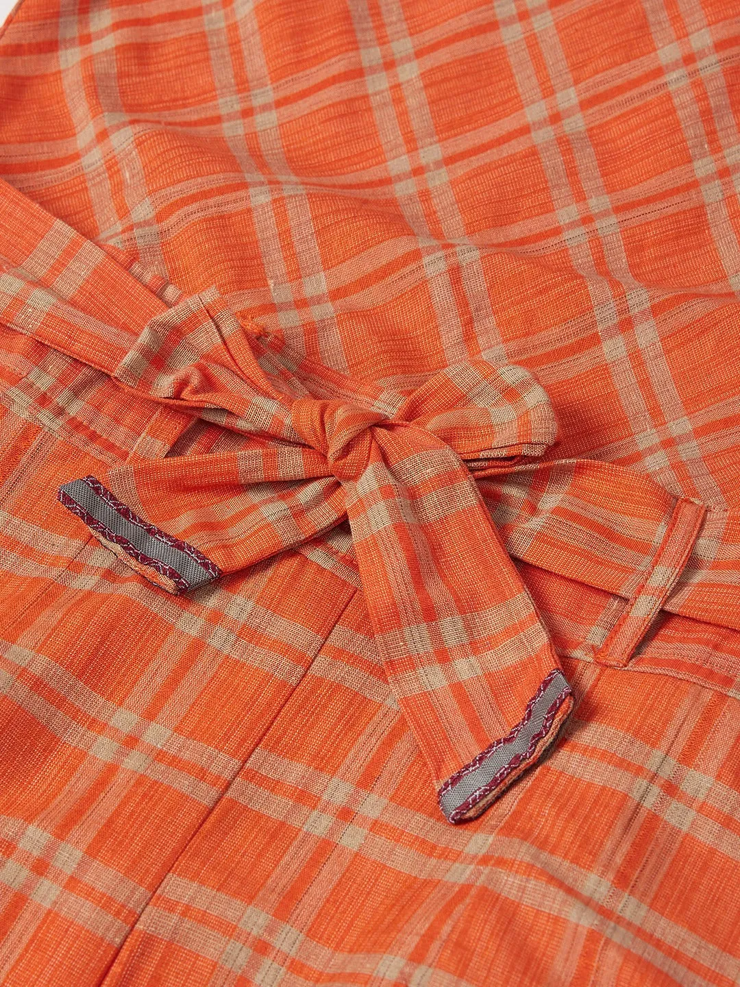 Women Orange & Beige Checked Basic Jumpsuit