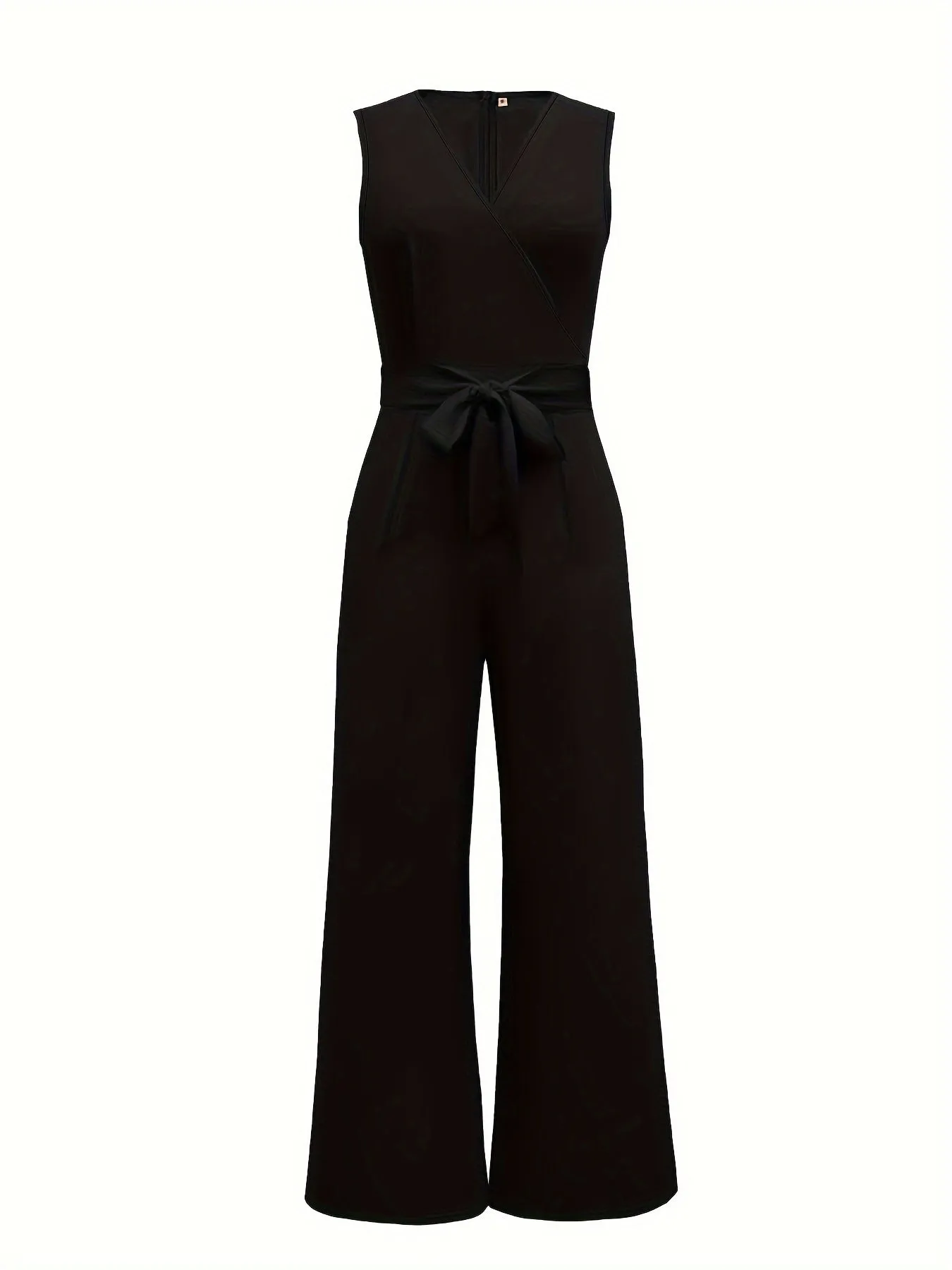Women V-neck Jumpsuit, Elegant Sleeveless Straight Leg Jumpsuits