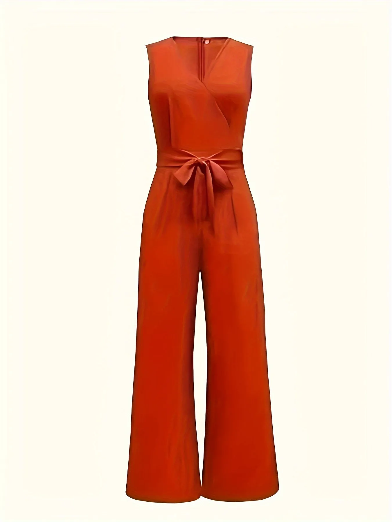 Women V-neck Jumpsuit, Elegant Sleeveless Straight Leg Jumpsuits