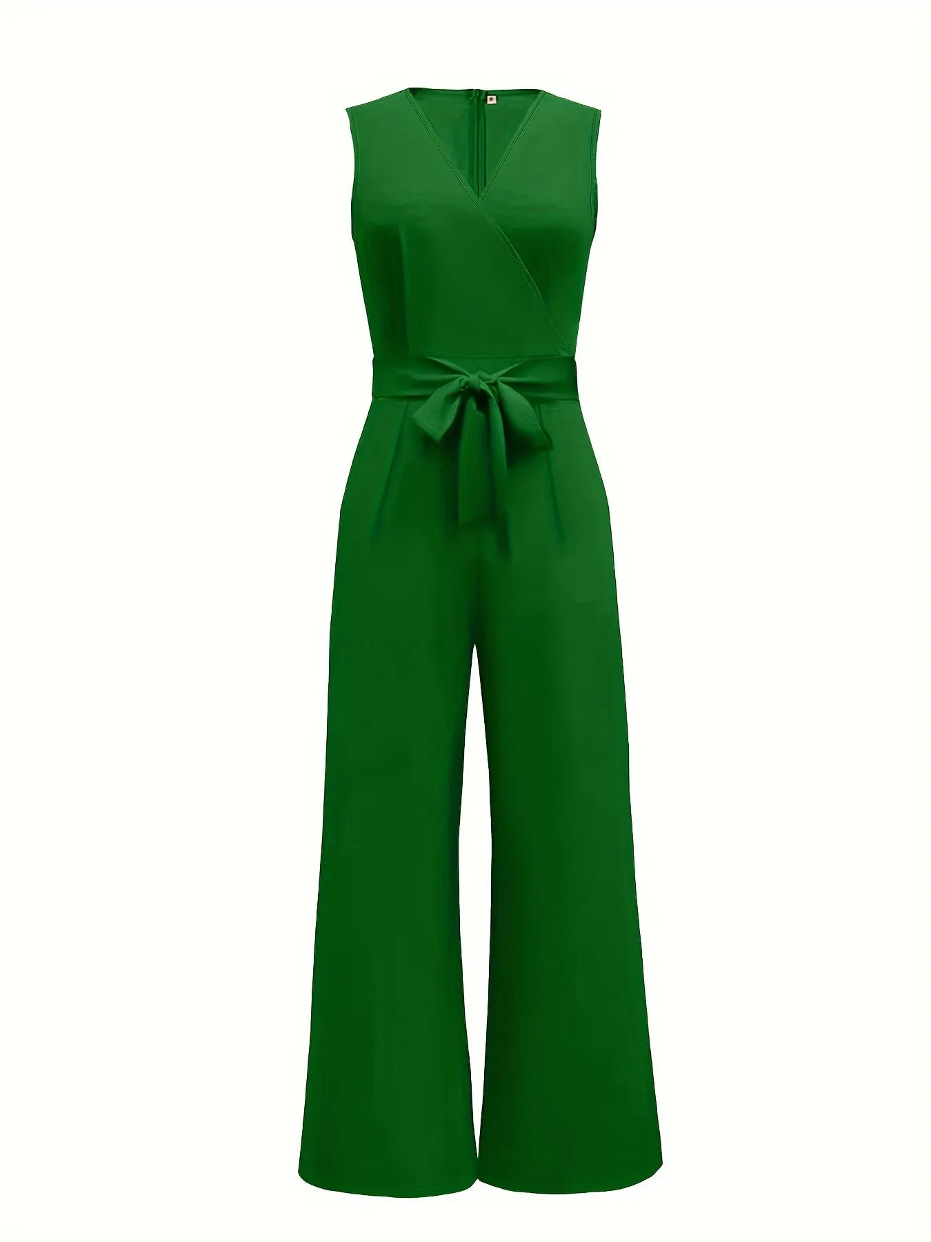 Women V-neck Jumpsuit, Elegant Sleeveless Straight Leg Jumpsuits