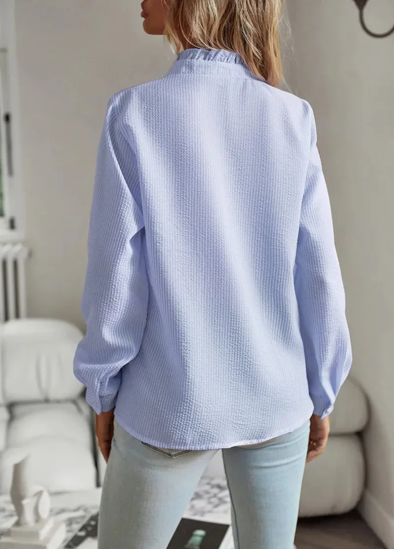 Women's Blouse – Ruffled Button-Up – Lightweight Knit – Elegant Casual – Soft Texture
