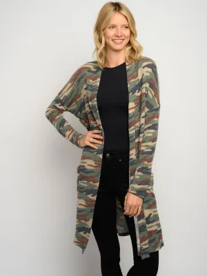 WOMEN'S CAMO PRINT LONG SLEEVE CARDIGAN