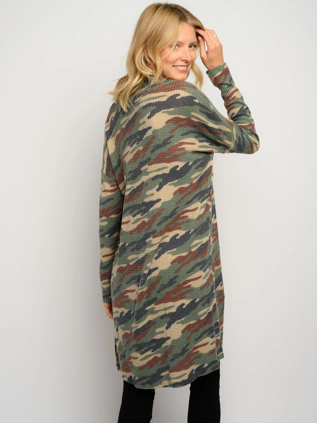 WOMEN'S CAMO PRINT LONG SLEEVE CARDIGAN