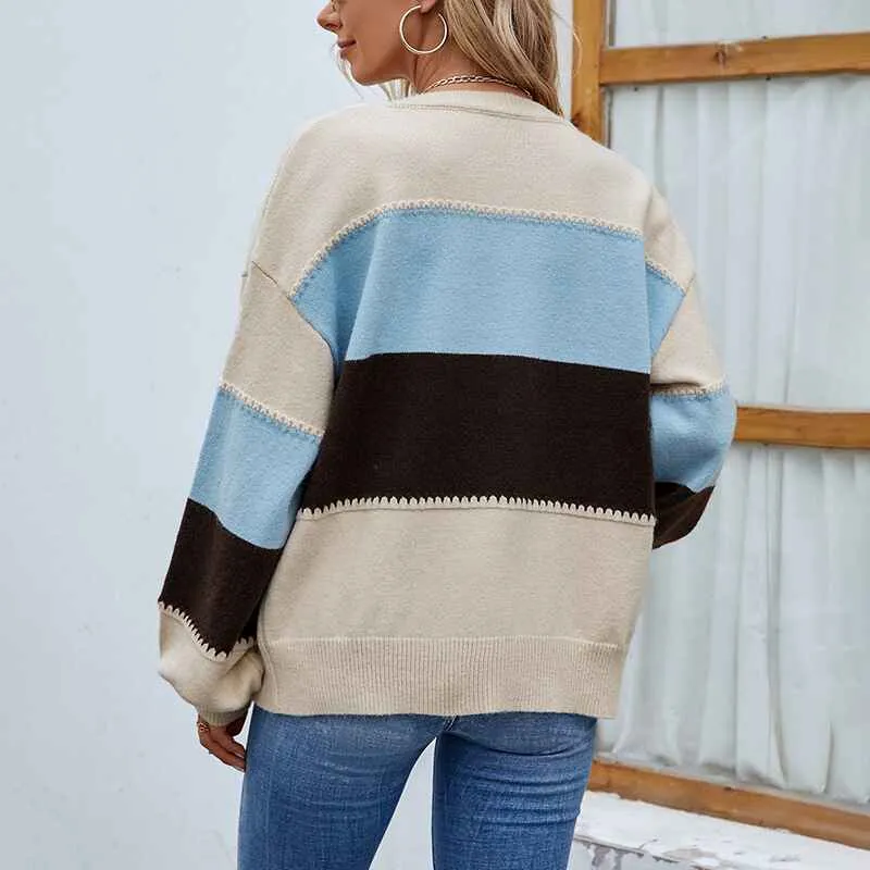 Womens Cardigan Color Block Striped Draped Kimono Cardigans Long Sleeve Open Front Casual Knit Sweaters Coat Outwear K269