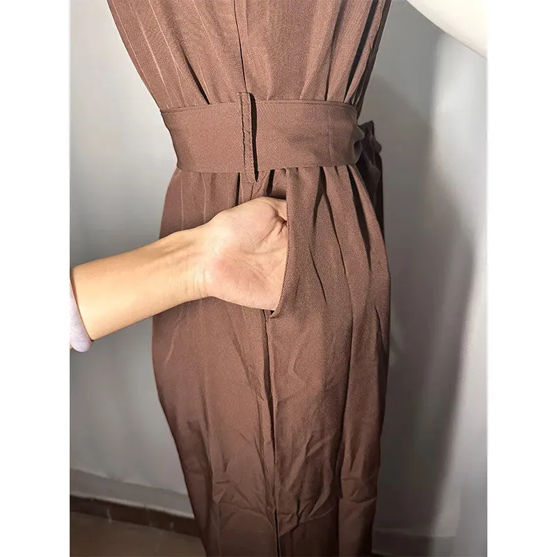 Women'S Casual Solid Color Sleeveless Wide-Leg Jumpsuits