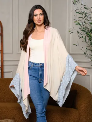 WOMEN'S COLORBLOCK WITH FLORAL SLEEVES KIMONO