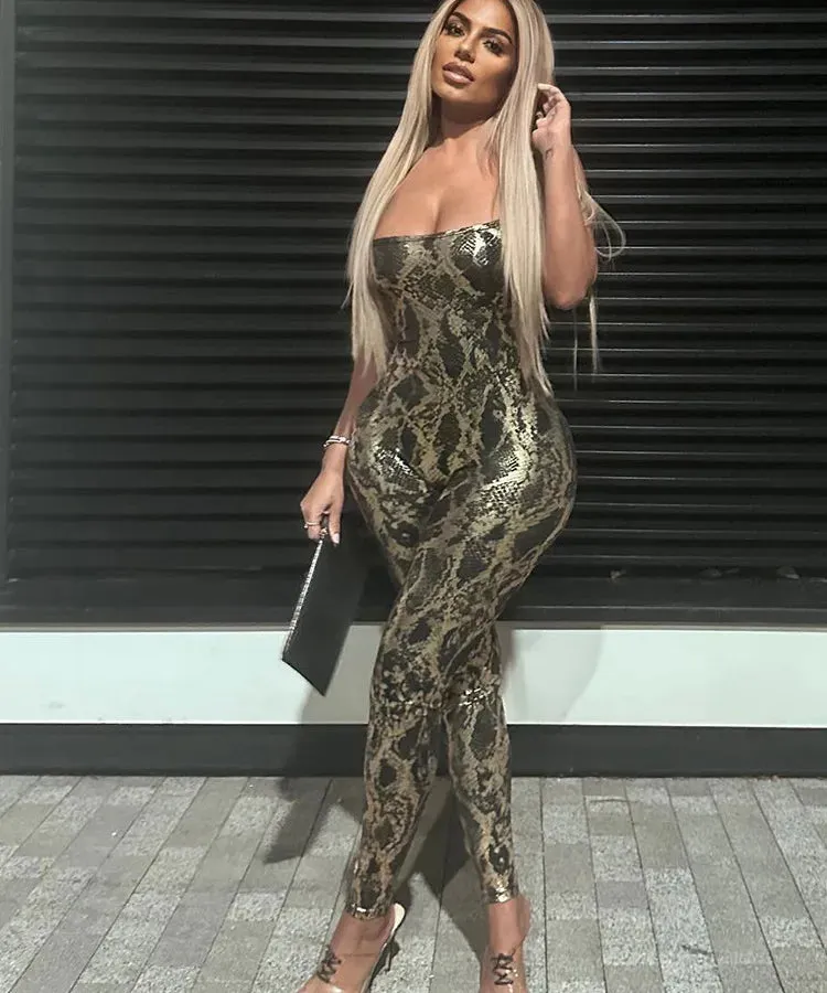 Women's Daily Streetwear Snakeskin Full Length Jumpsuits