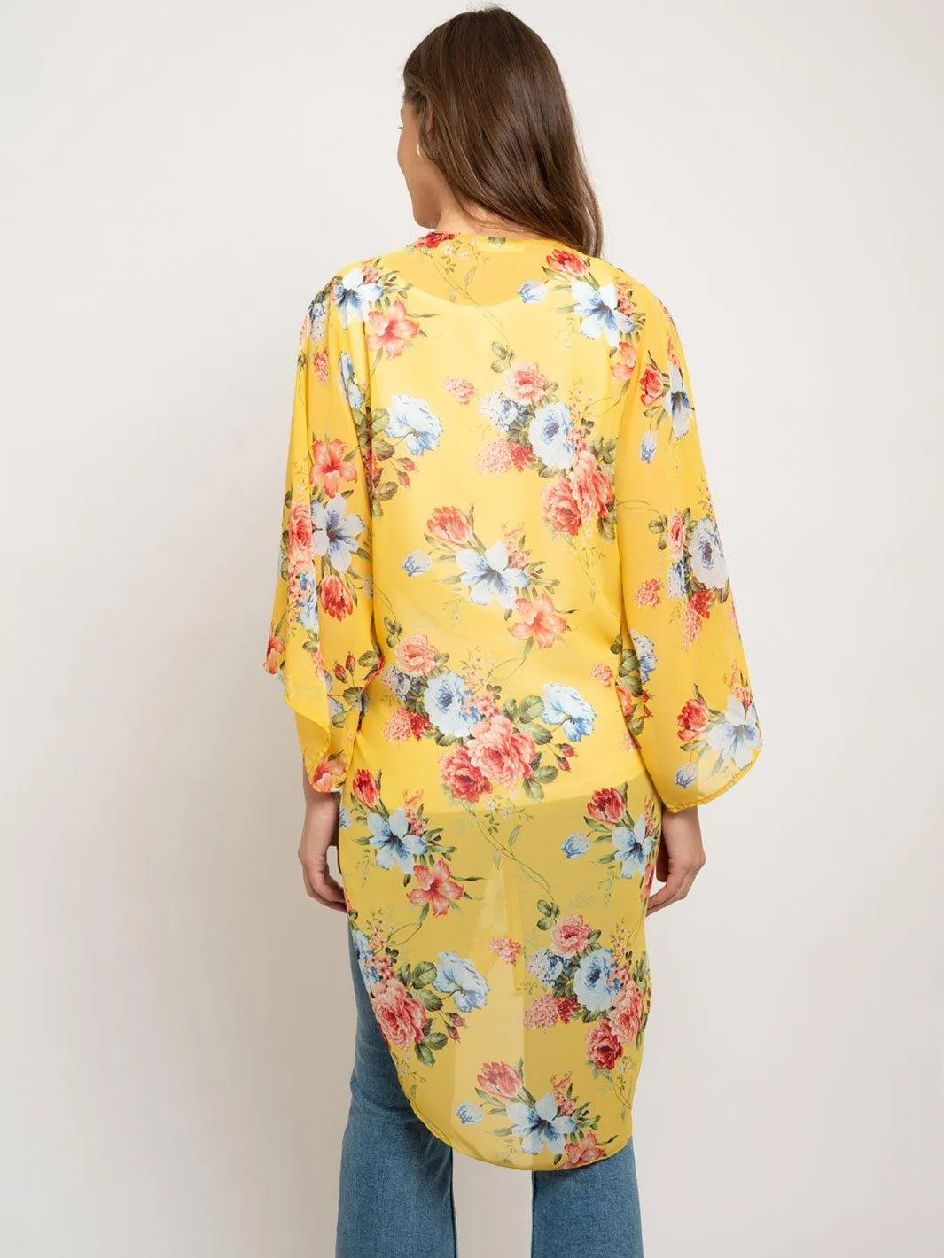 WOMEN'S FLORAL 3/4 SLEEVES LONG KIMONO