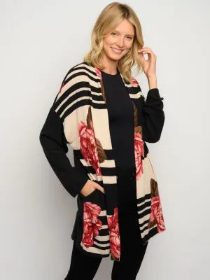WOMEN'S FLORAL PRINT LONG SLEEVE CARDIGAN
