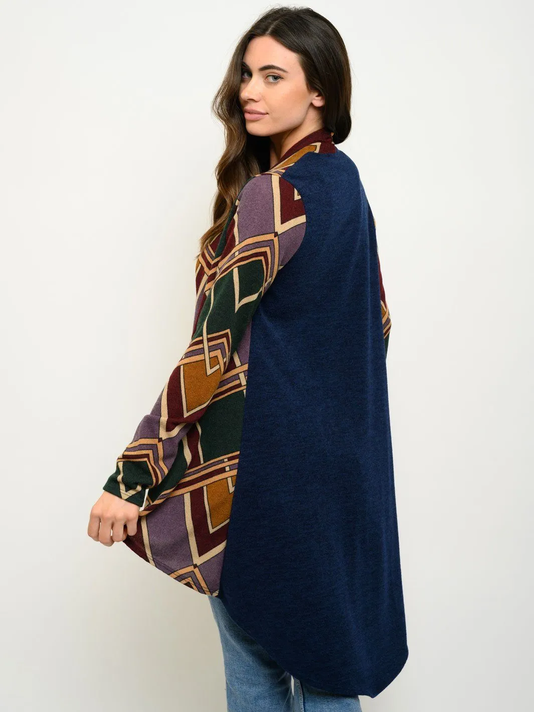 WOMEN'S HIGH-LOW MULTI PRINT CARDIGAN