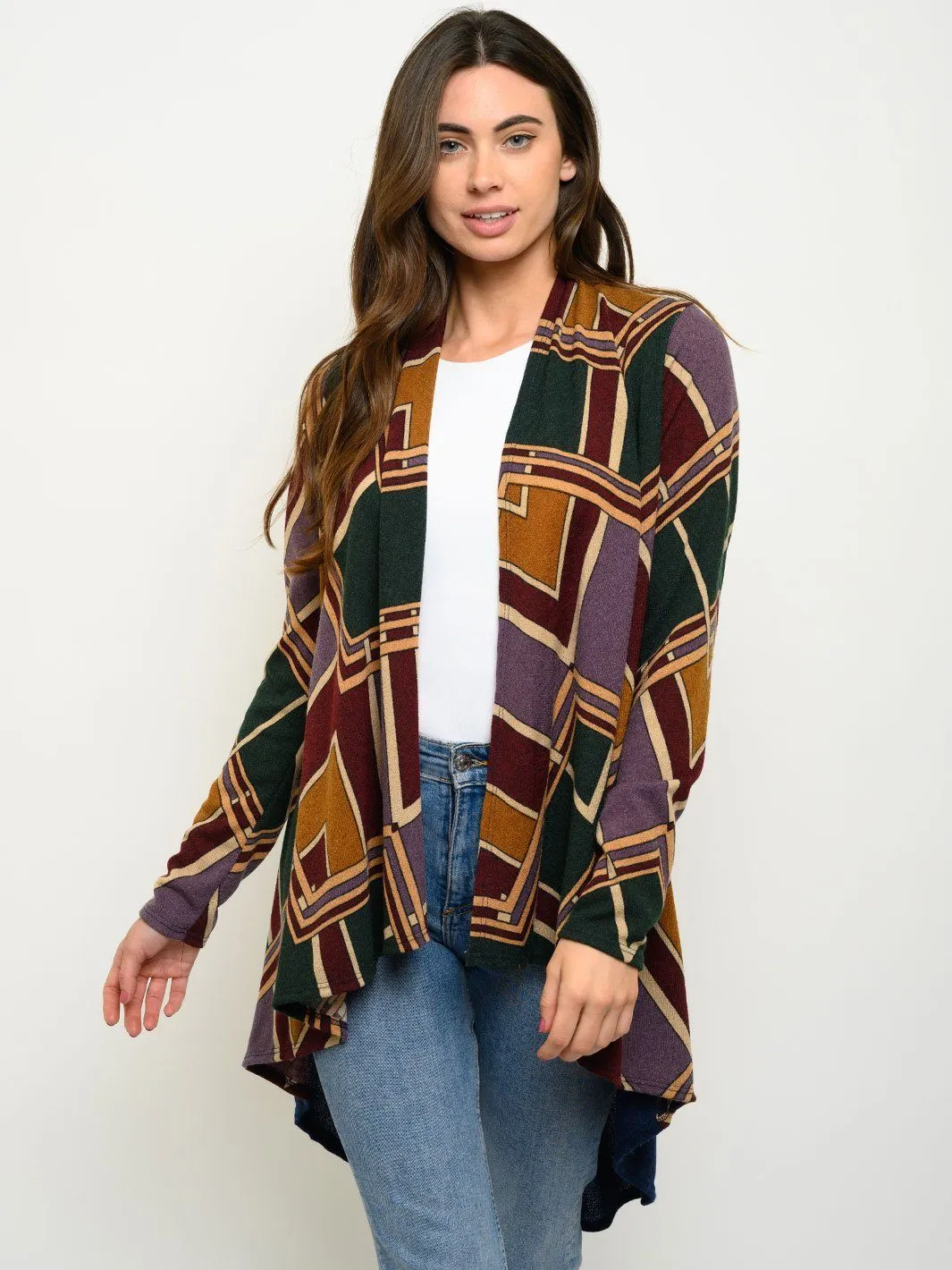 WOMEN'S HIGH-LOW MULTI PRINT CARDIGAN