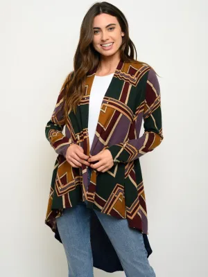 WOMEN'S HIGH-LOW MULTI PRINT CARDIGAN