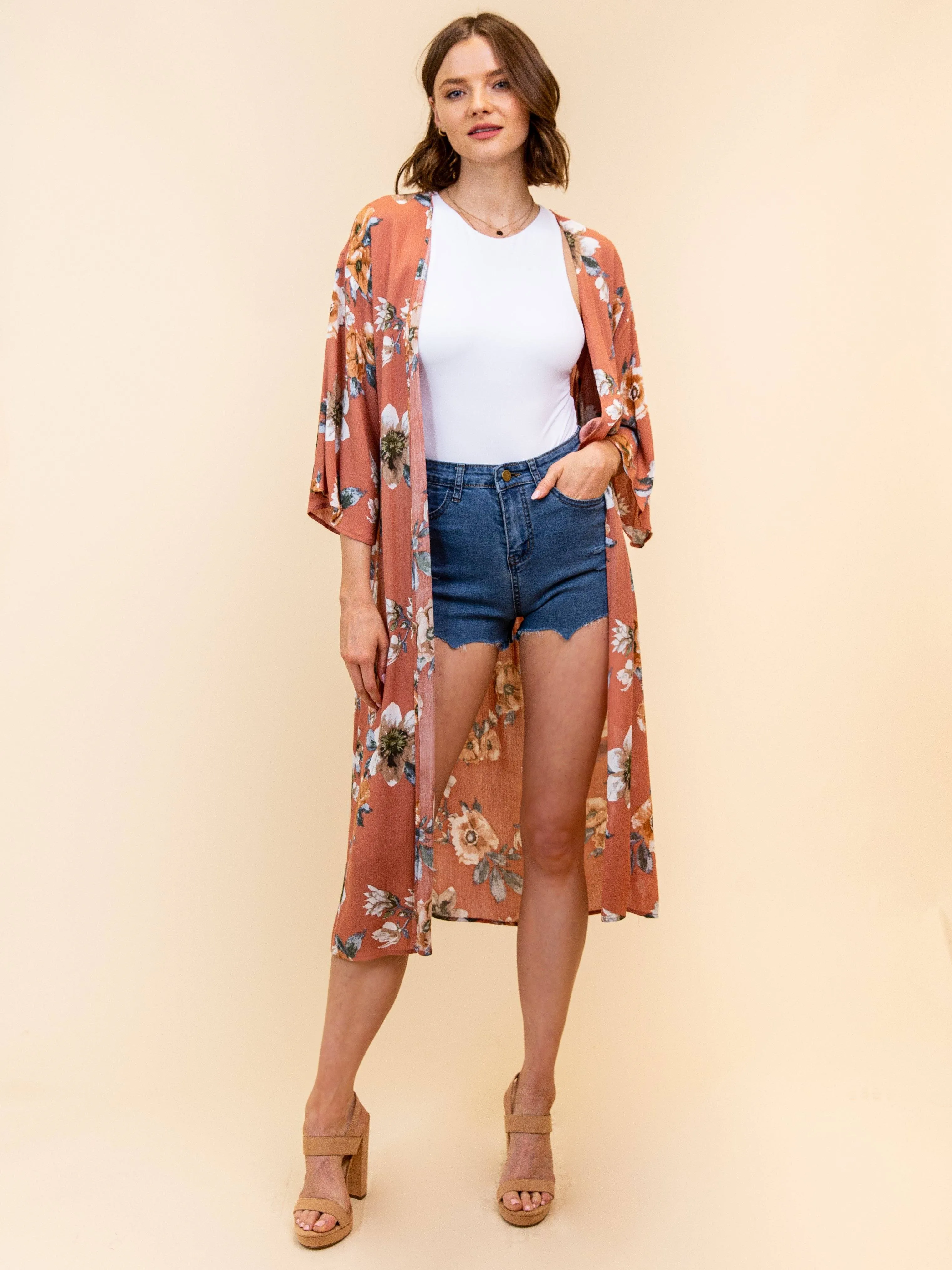 WOMEN'S LONG FLORAL KIMONO